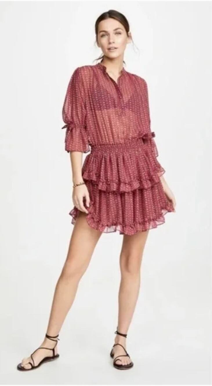 Misa Los Angeles Inge Printed Ruffle Mini Dress Womens Small New